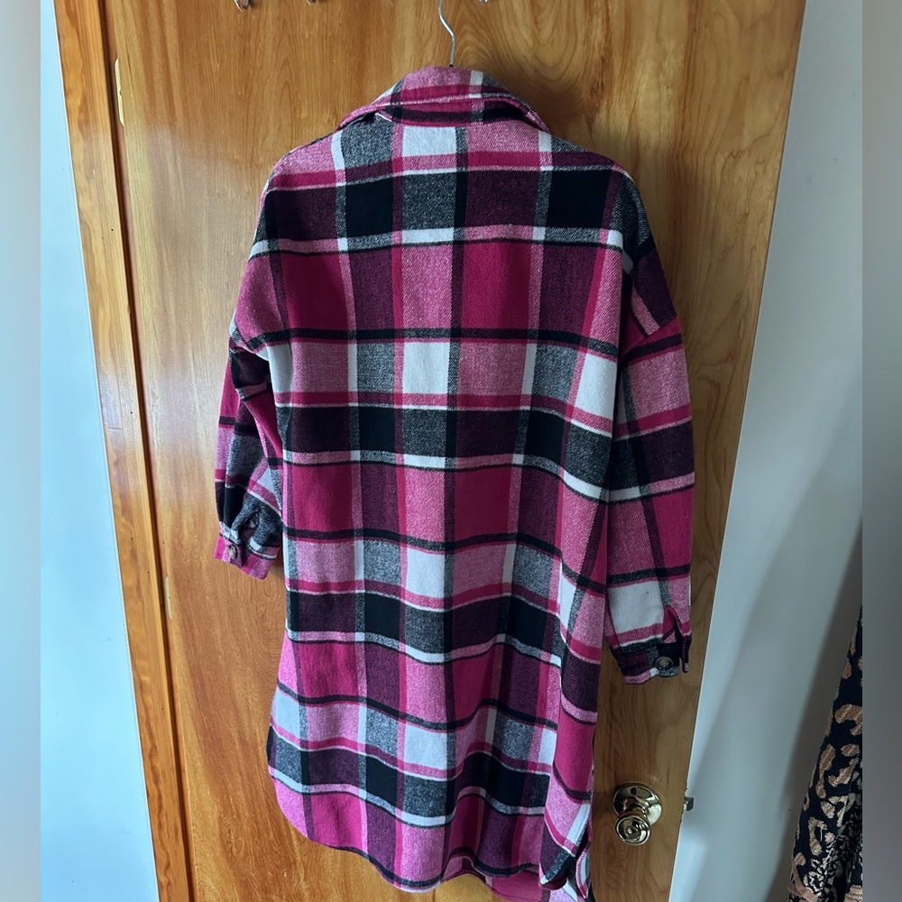 Pink Plaid Button-Up Shacket-Small - image 2